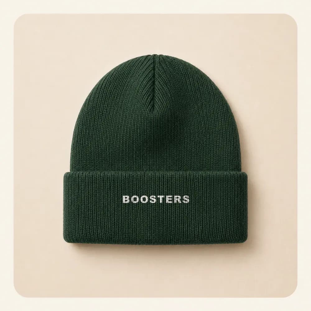 Sample design: Boosters wordmark on a beanie