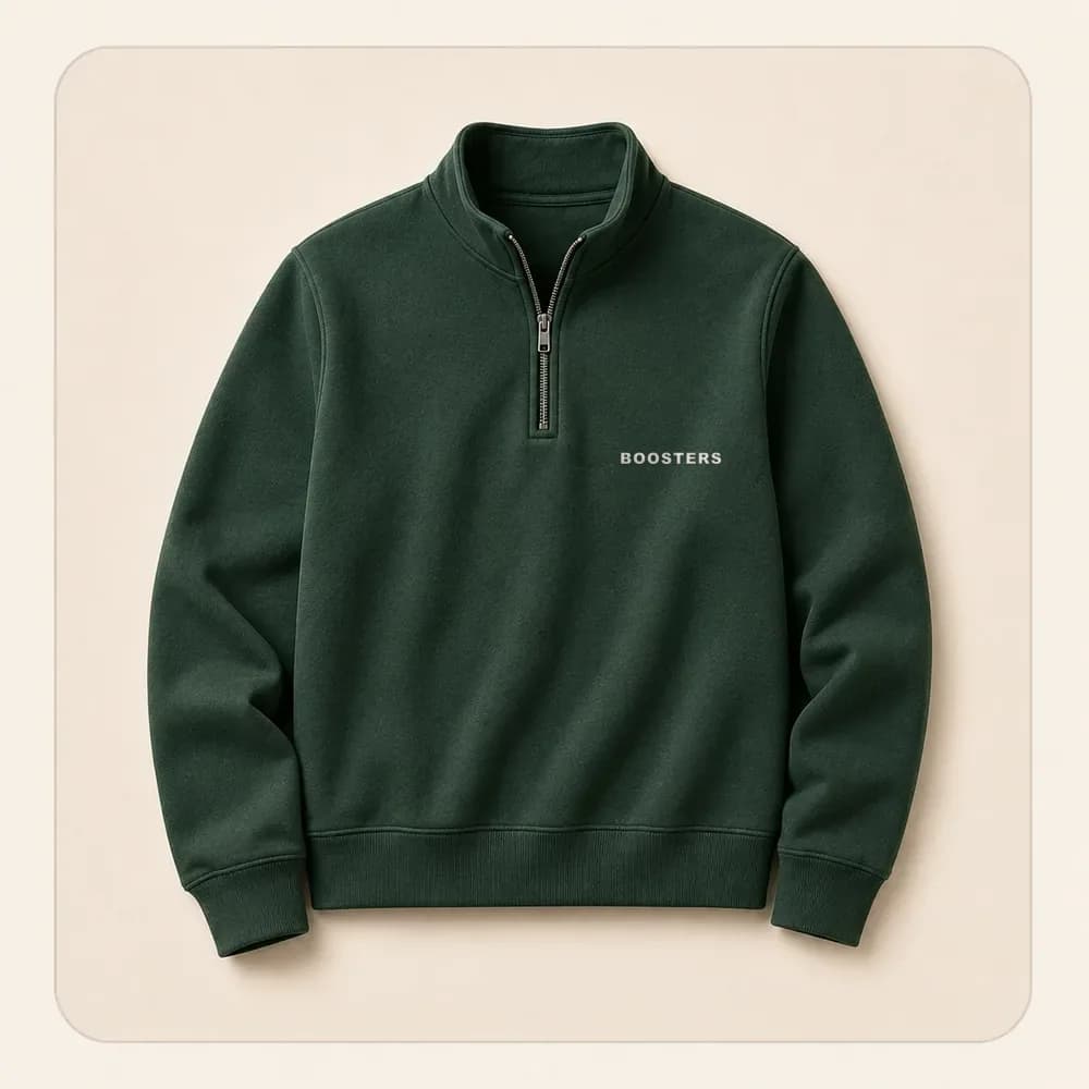 Sample design: Boosters wordmark on a quarter-zip