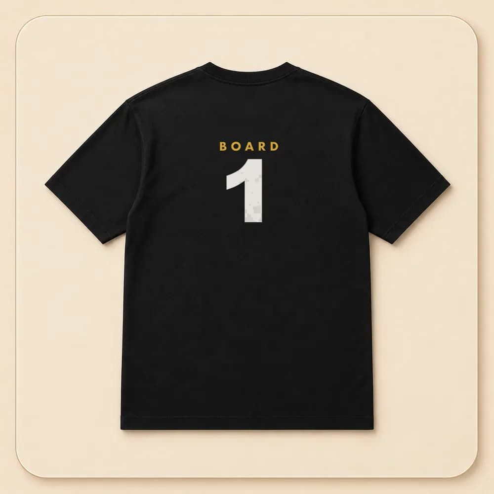 Sample design: Board number back on a t-shirt
