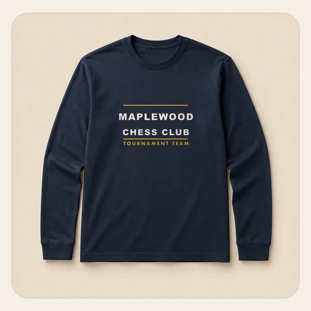 Sample design: Maplewood Chess Club team shirt on a long-sleeve tee