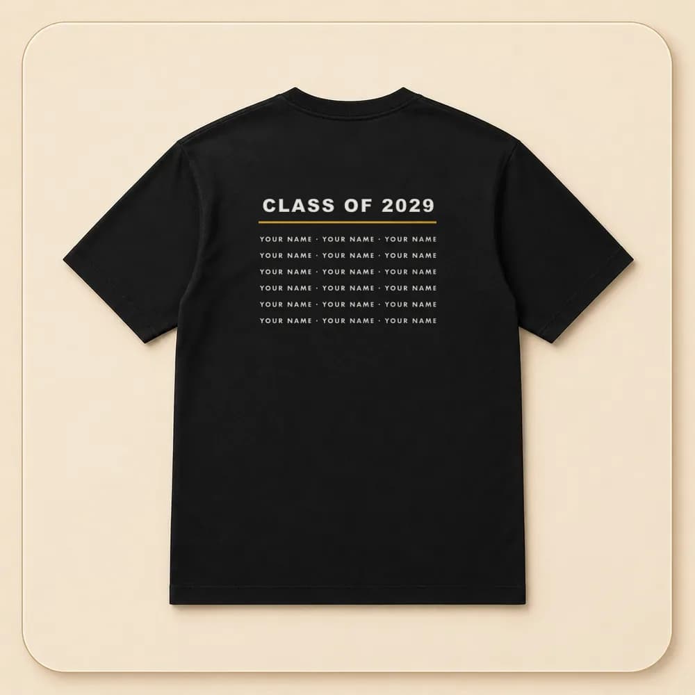 Sample design: Names on the back on a t-shirt