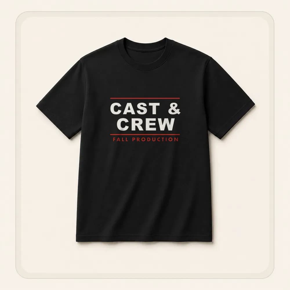 Sample design: Cast and crew on a t-shirt