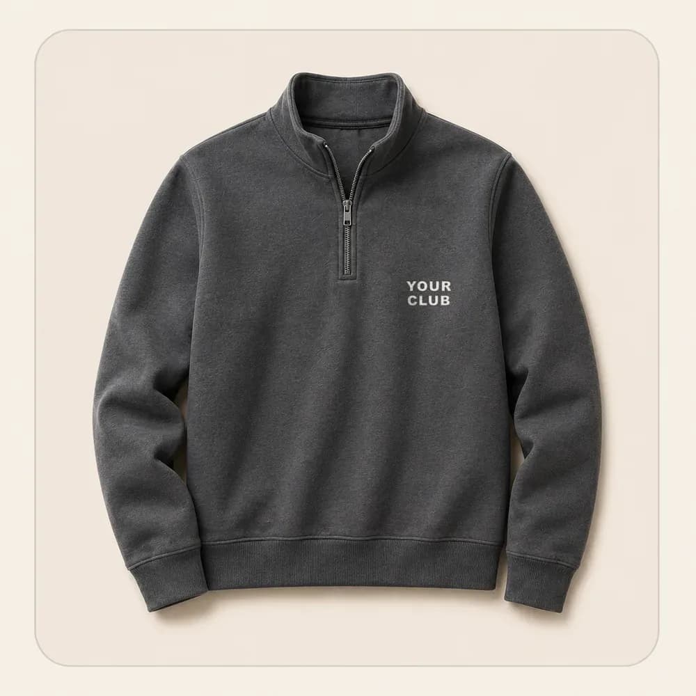 Sample design: Your Club wordmark on a quarter-zip