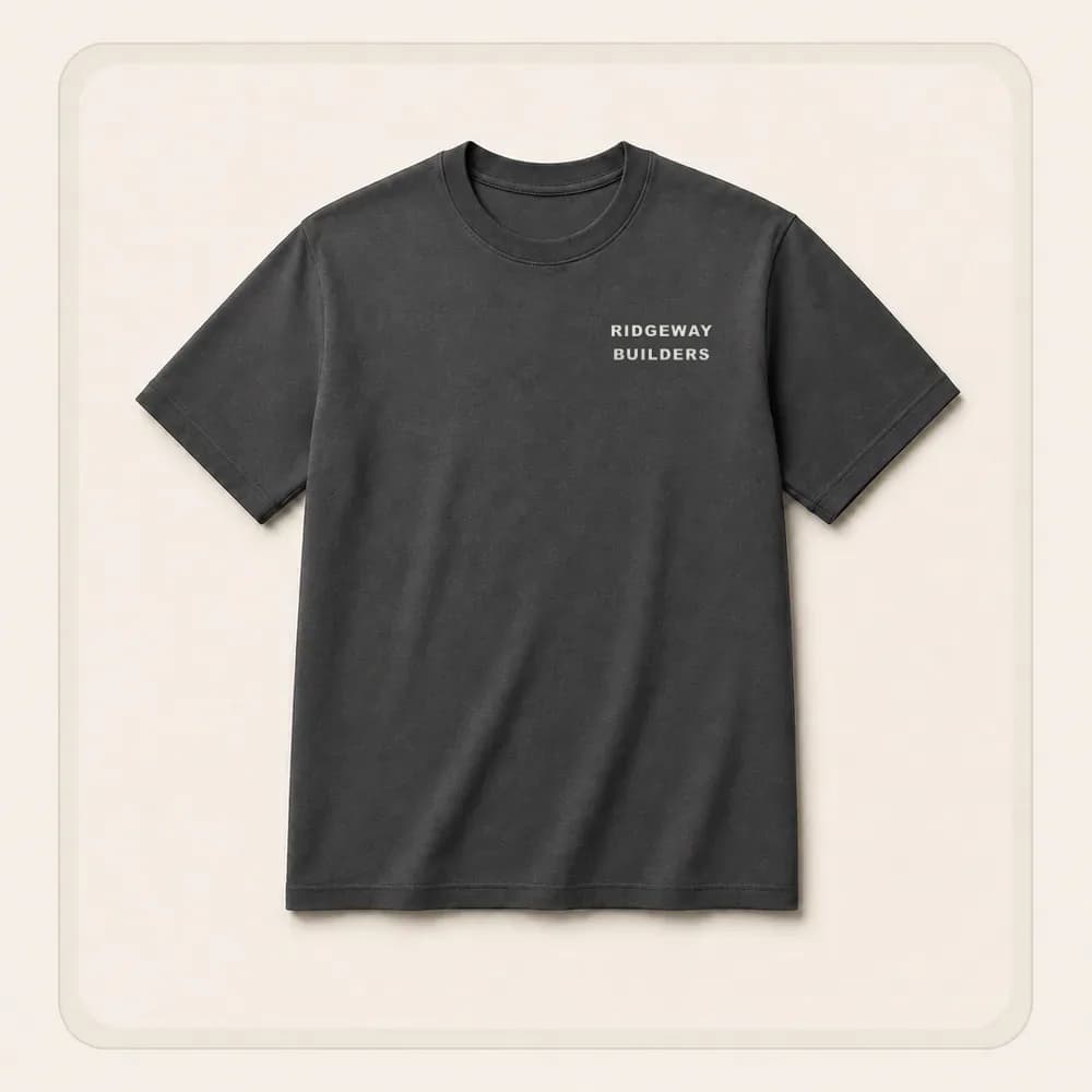 Sample design: Ridgeway Builders logo on a t-shirt