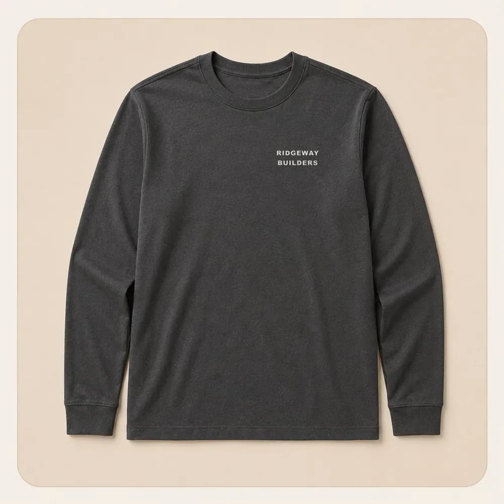 Sample design: Ridgeway Builders logo on a long-sleeve tee
