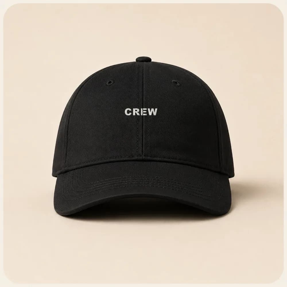 Sample design: Crew wordmark on a cap