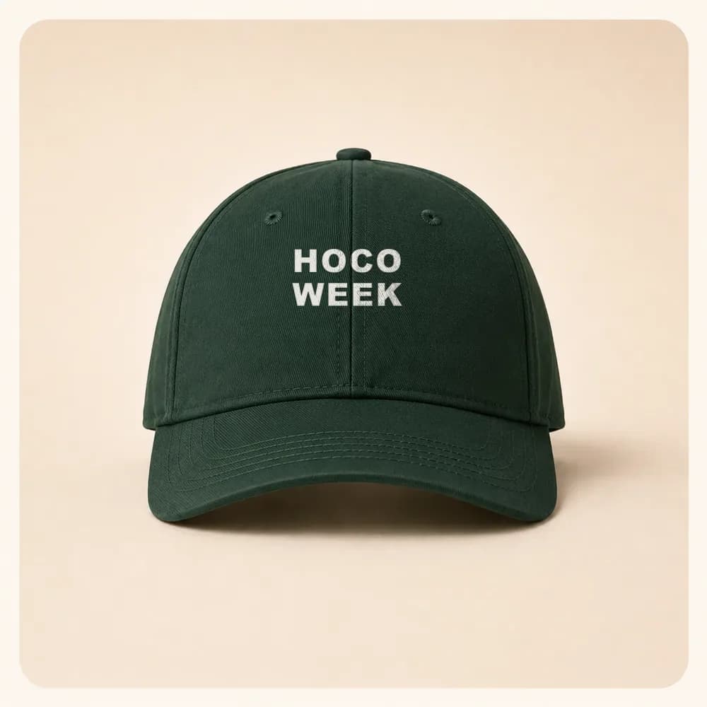 Sample design: HOCO wordmark on a cap