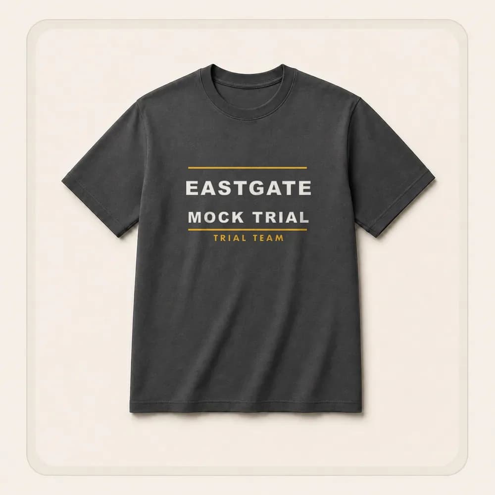 Sample design: Eastgate Mock Trial team shirt on a t-shirt