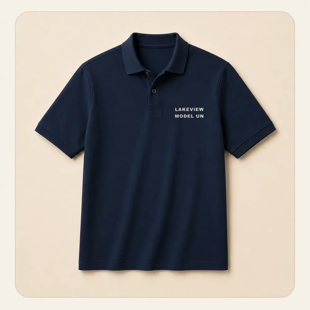 Sample design: Lakeview Model UN wordmark on a polo shirt
