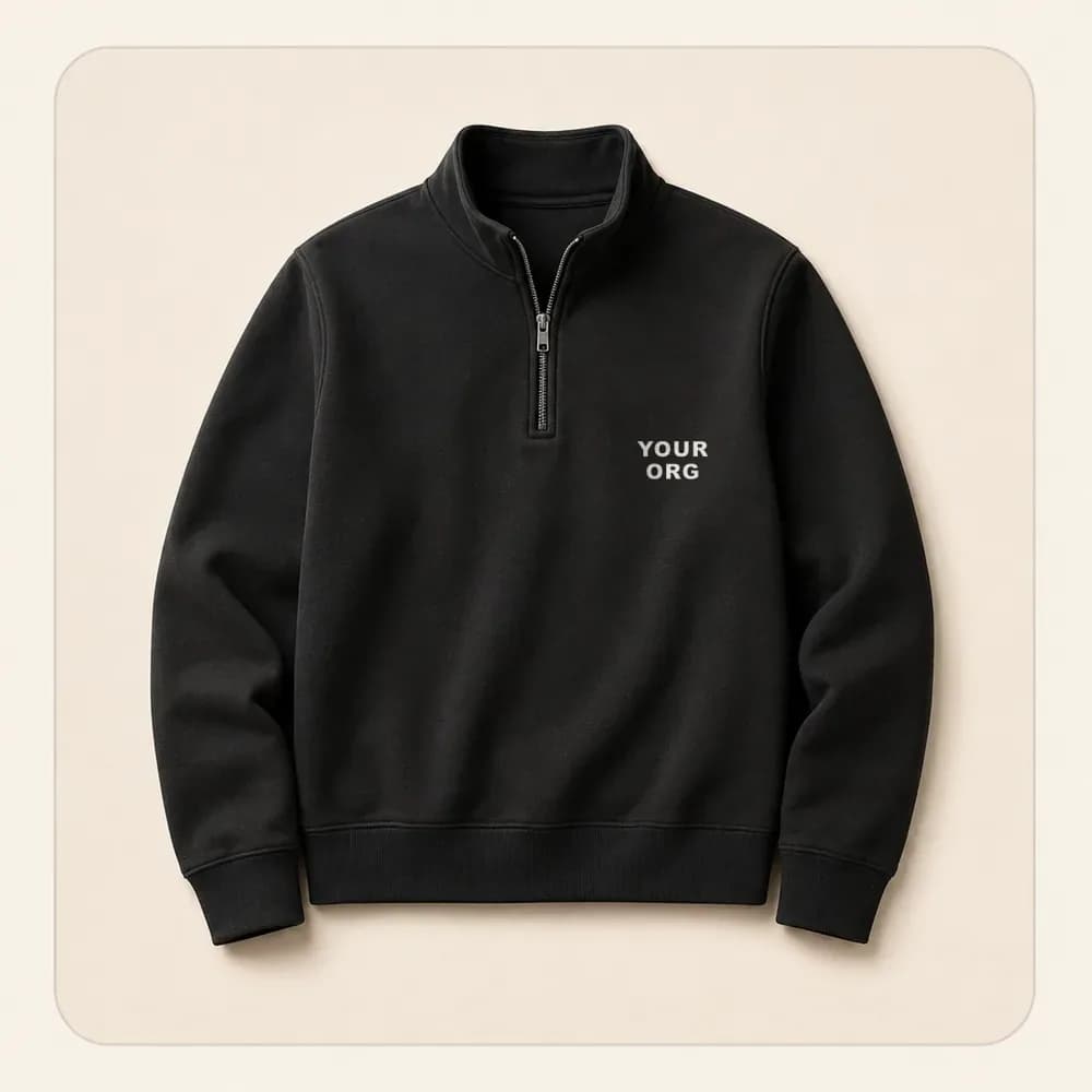 Sample design: Your Org wordmark on a quarter-zip