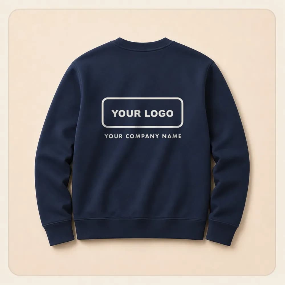 Sample design: Your logo, full back on a midnight crewneck sweatshirt