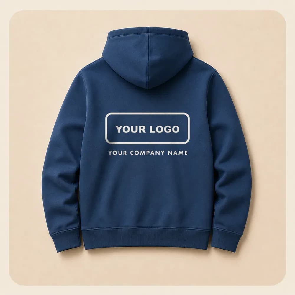 Sample design: Your logo, full back on a navy hoodie