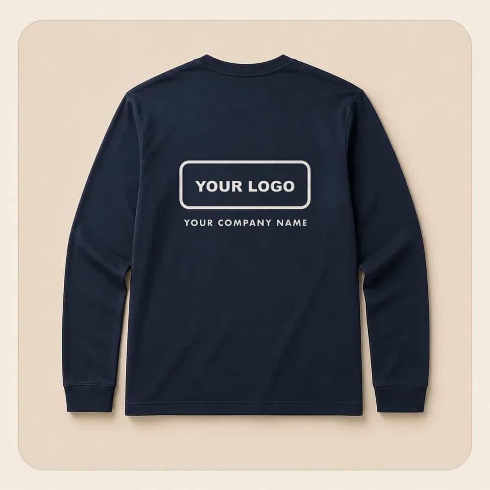 Sample design: Your logo, full back on a midnight long-sleeve tee