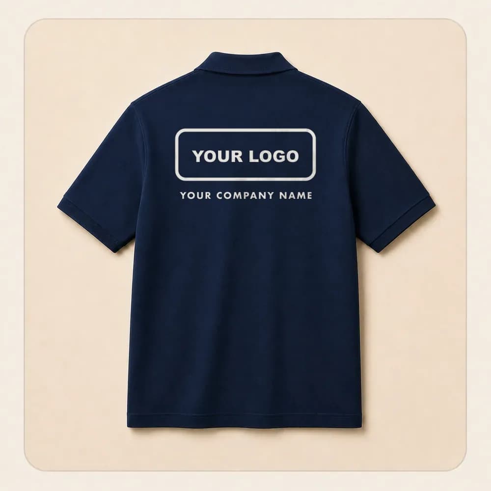 Sample design: Your logo, back on a midnight polo shirt