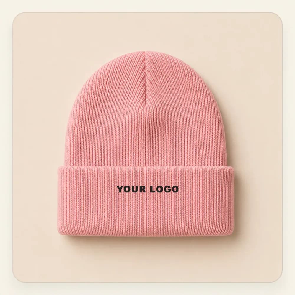 Sample design: Your logo on a pink beanie