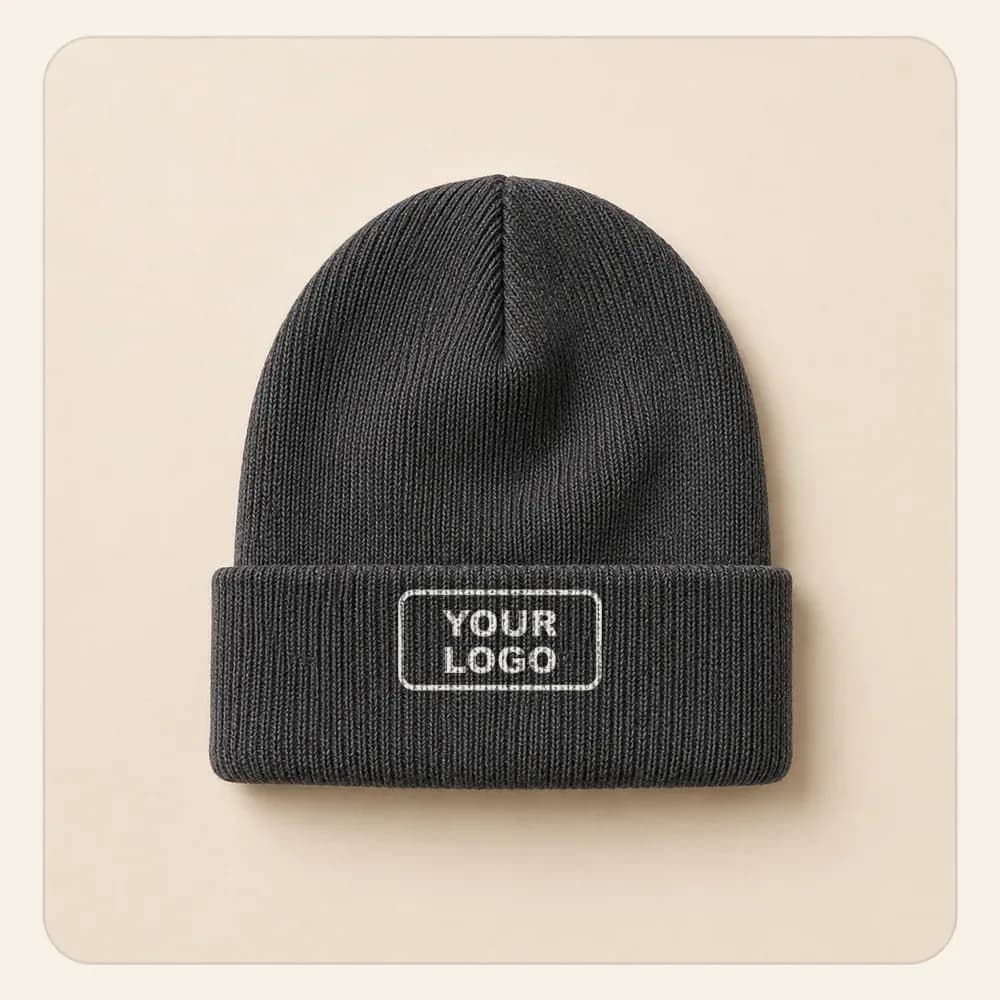Sample design: Boxed logo on a charcoal beanie