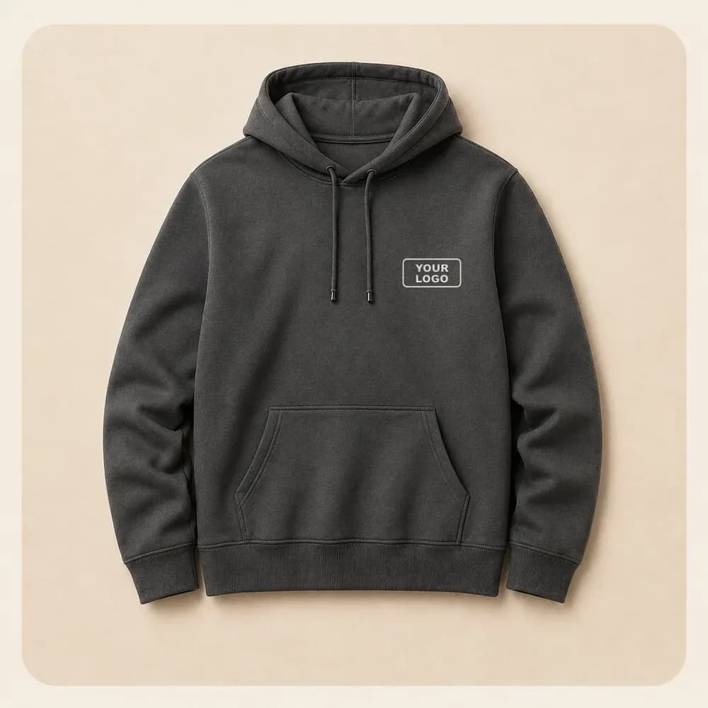 Sample design: Your logo, left chest on a charcoal hoodie