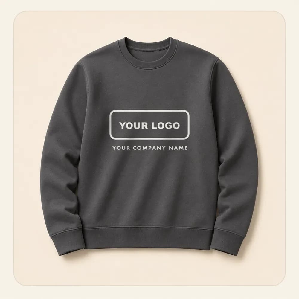 Sample design: Your logo on a gray crewneck sweatshirt