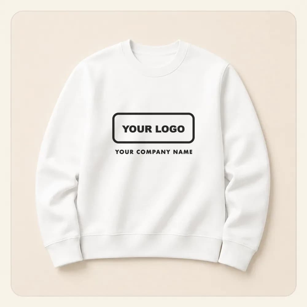 Sample design: Your logo on a white crewneck sweatshirt