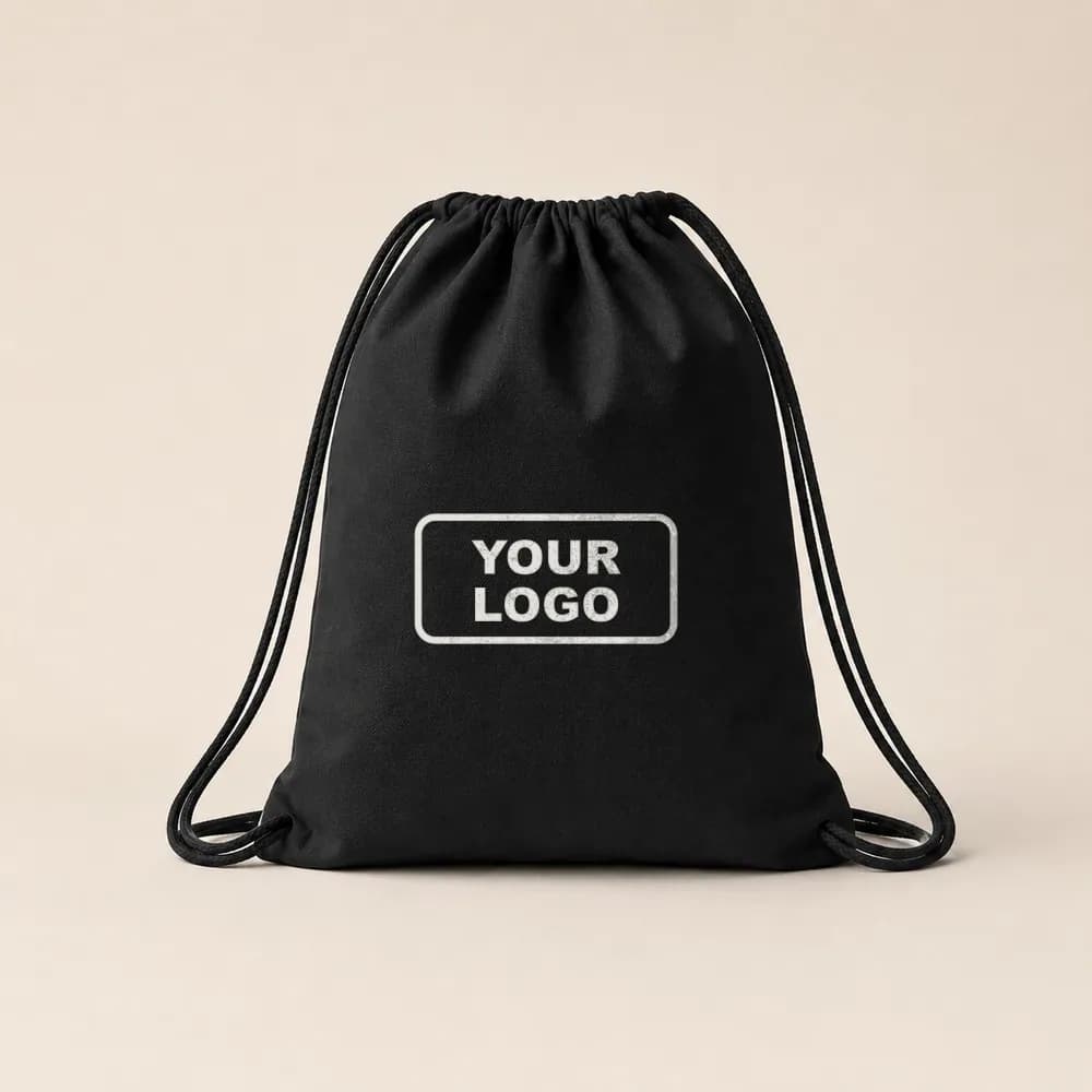 Sample design: Your logo on a black drawstring bag