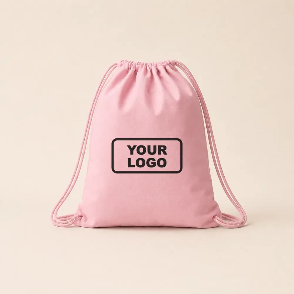 Sample design: Your logo on a pink drawstring bag
