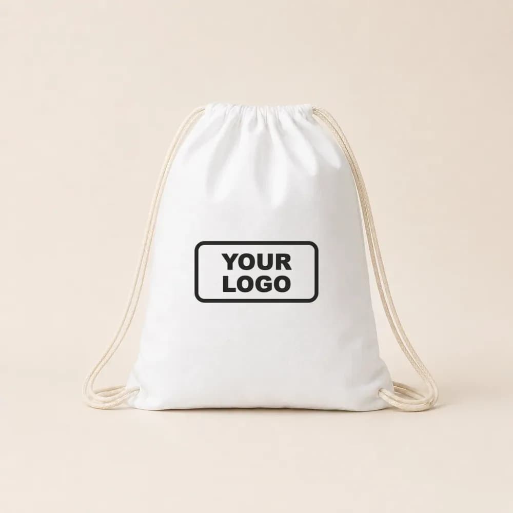Sample design: Your logo on a white drawstring bag