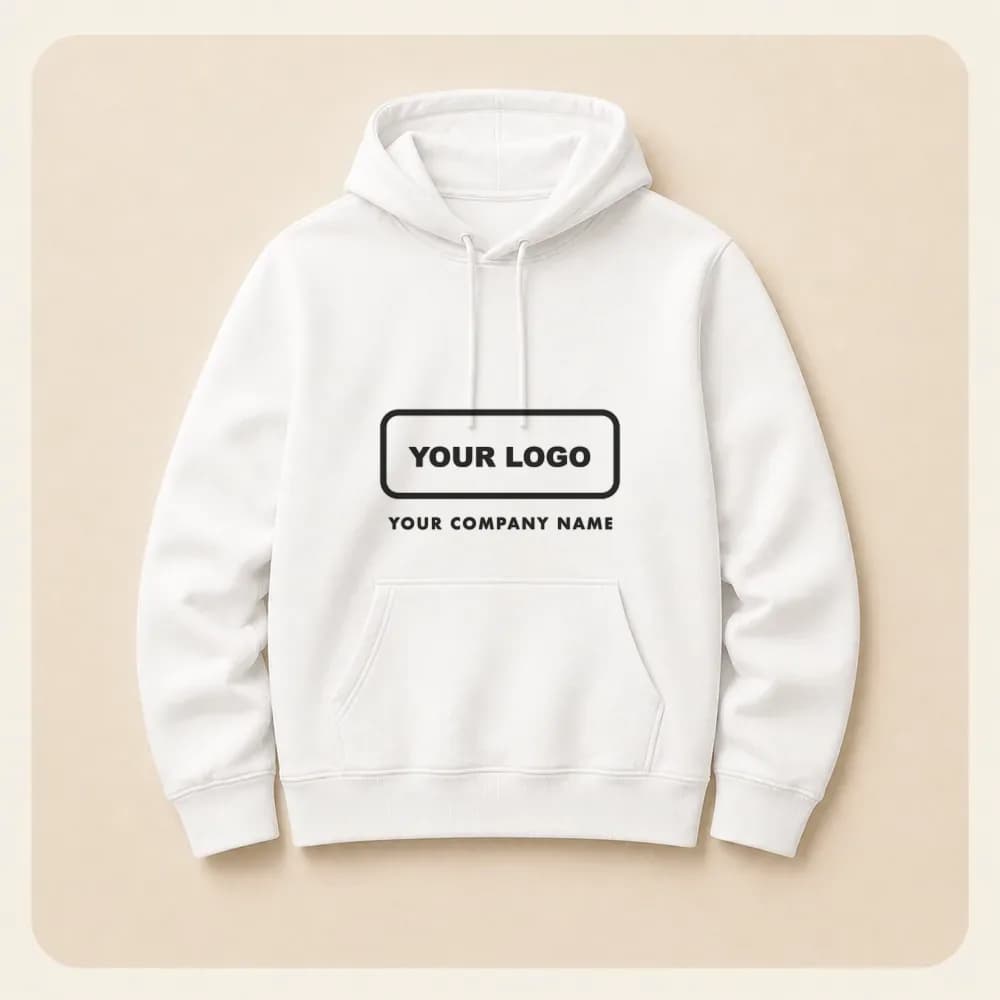 Sample design: Your logo on a white hoodie