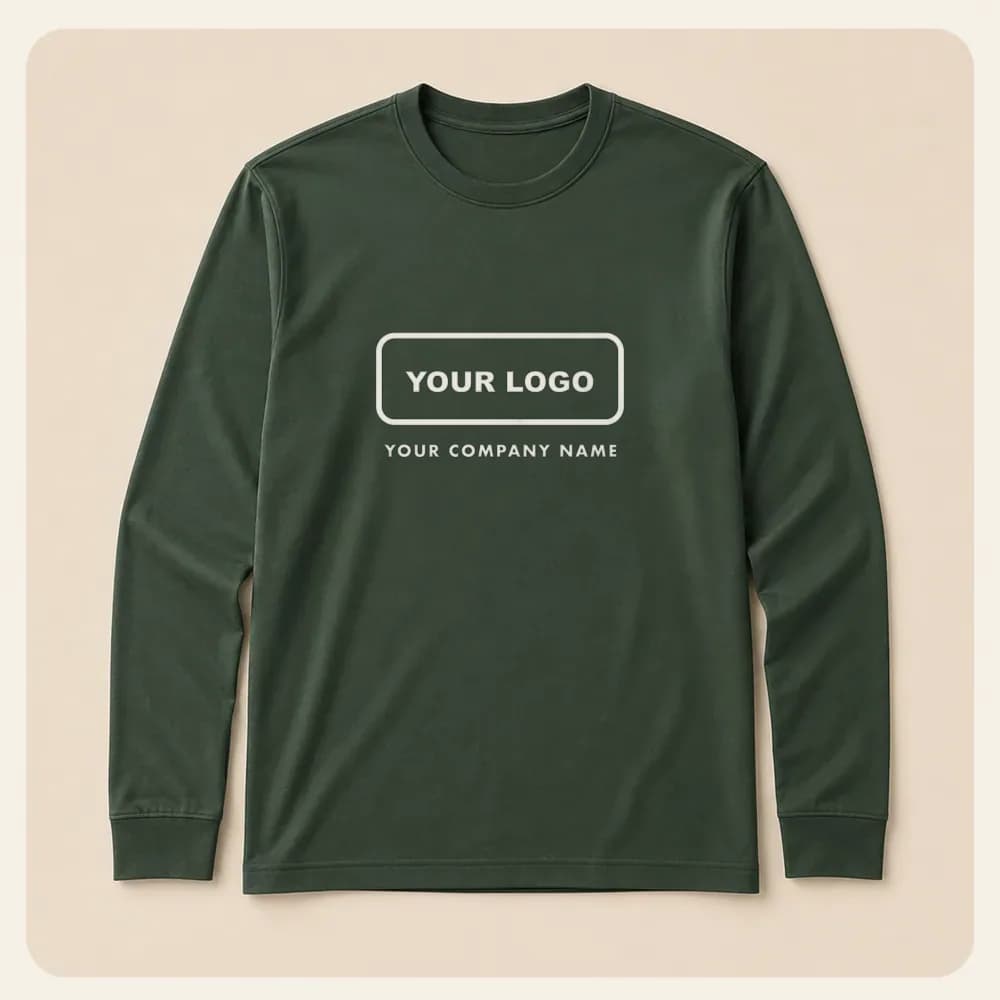 Sample design: Your logo on a forest green long-sleeve tee