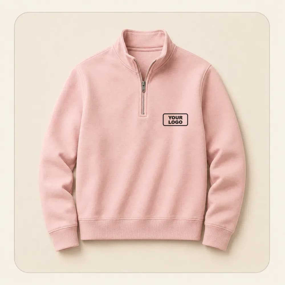 Sample design: Your logo on a pink quarter-zip