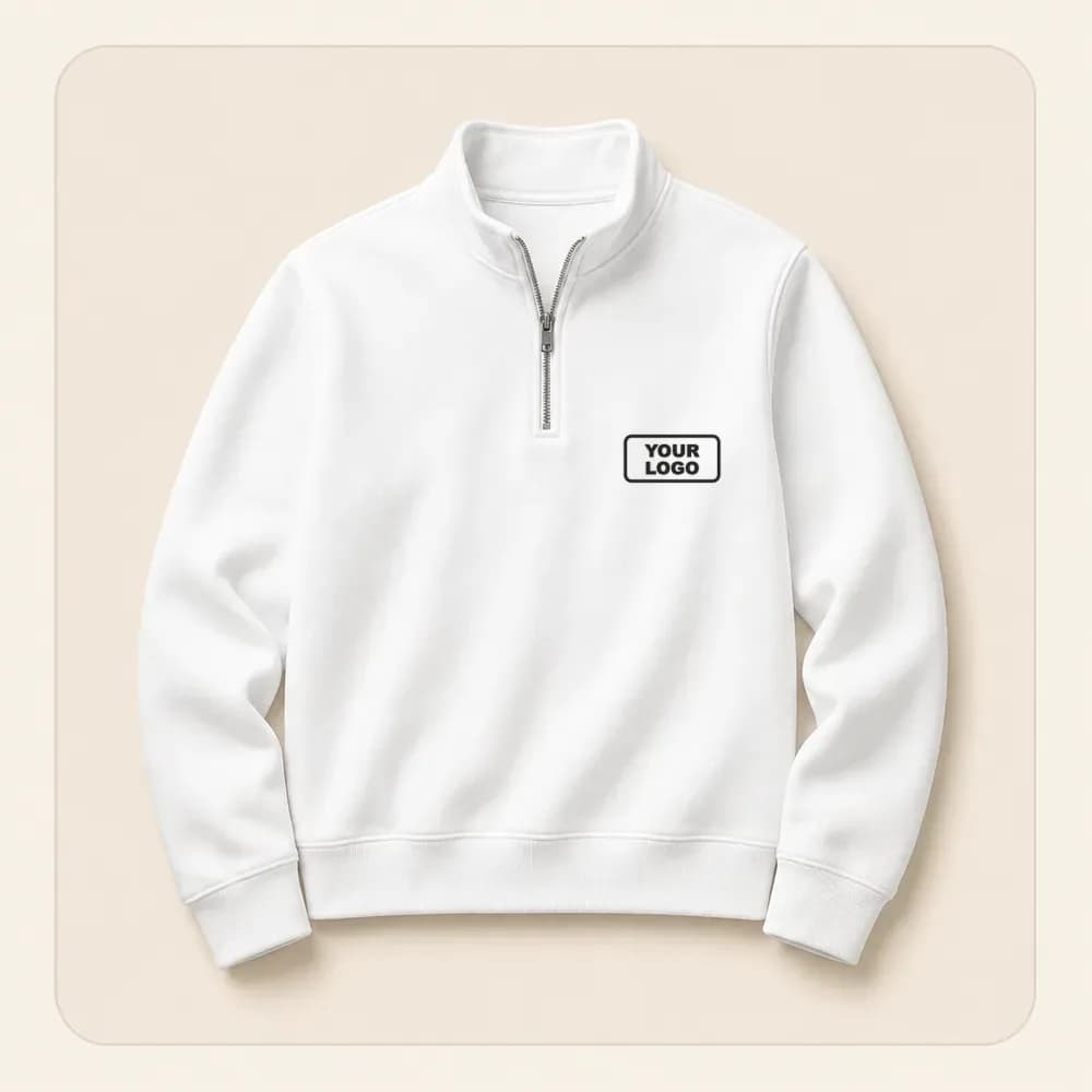 Sample design: Your logo on a white quarter-zip