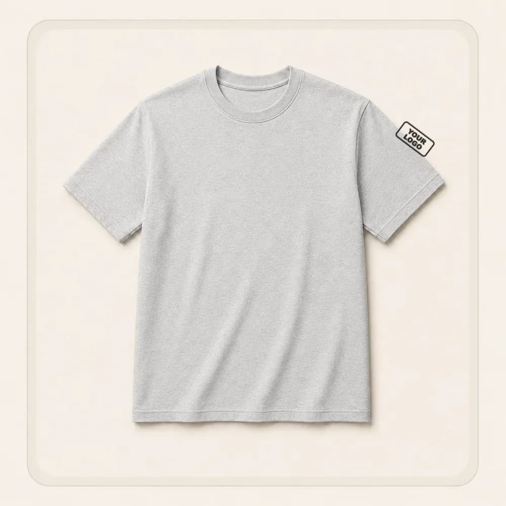 Sample design: Your logo, sleeve on a light gray t-shirt