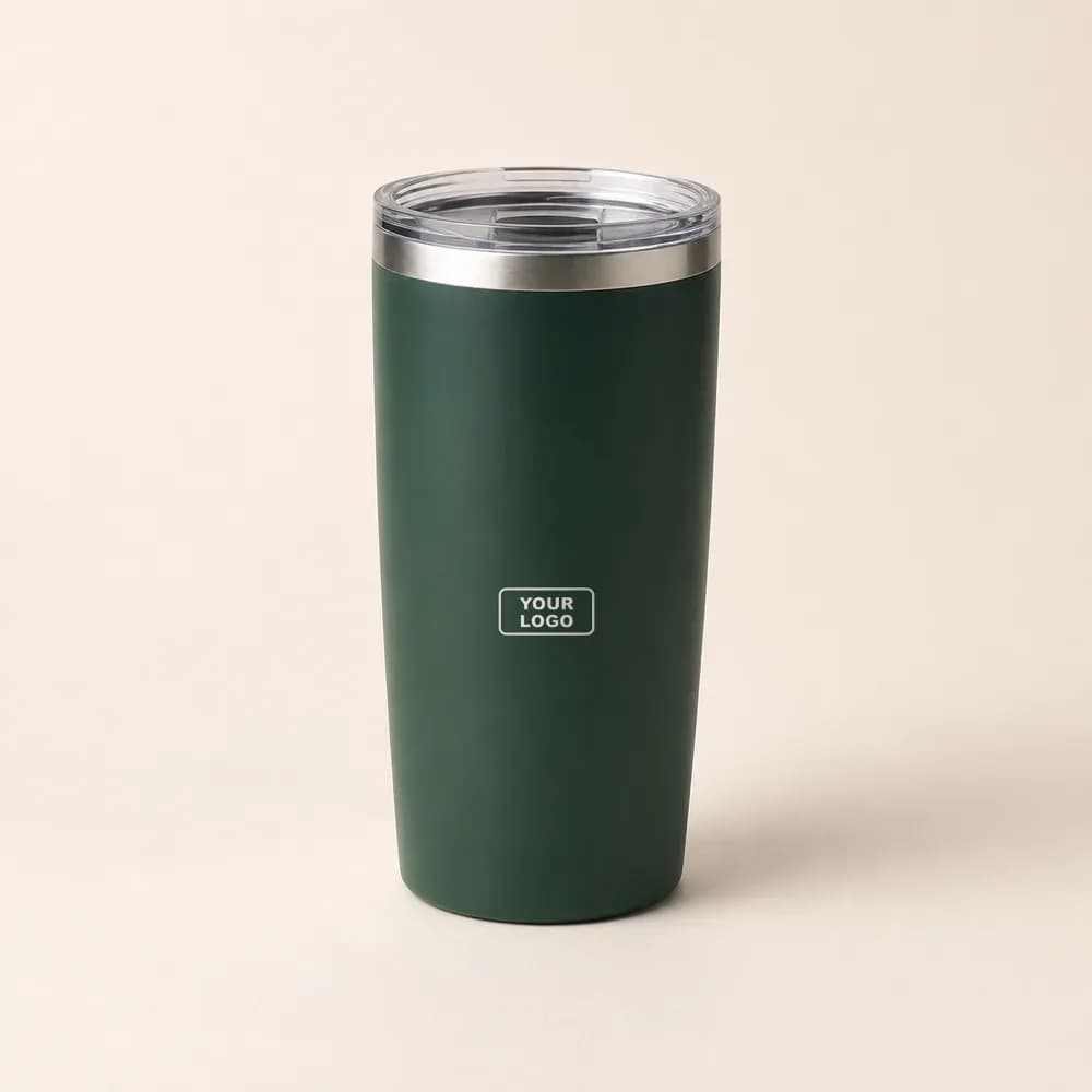 Sample design: Your logo on a forest green tumbler