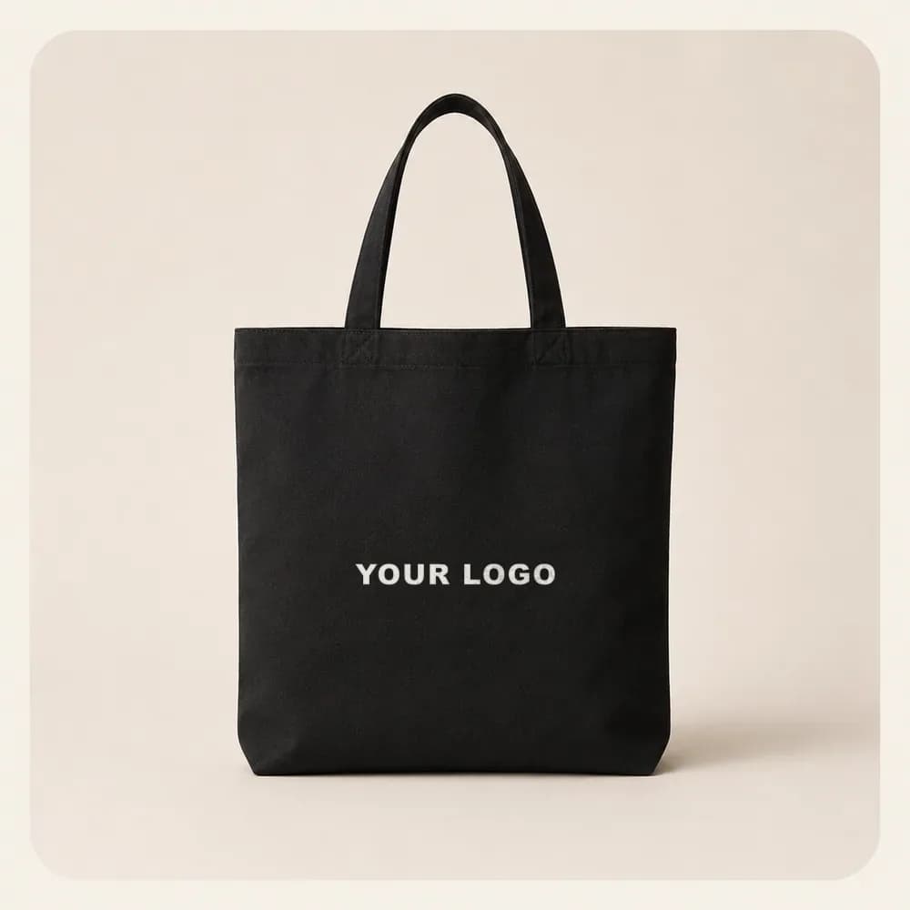 Sample design: One-line wordmark on a black tote bag