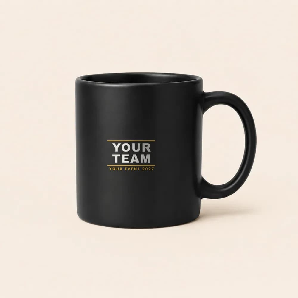 Sample design: Your Team event mug on a black mug