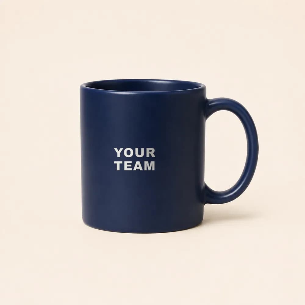 Sample design: Your Team wordmark on a navy mug