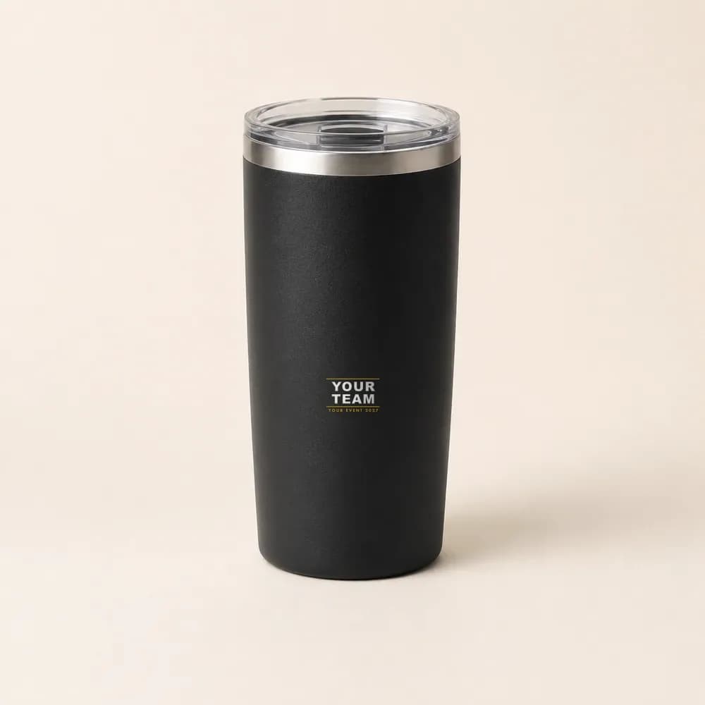 Sample design: Your Team event tumbler on a black tumbler