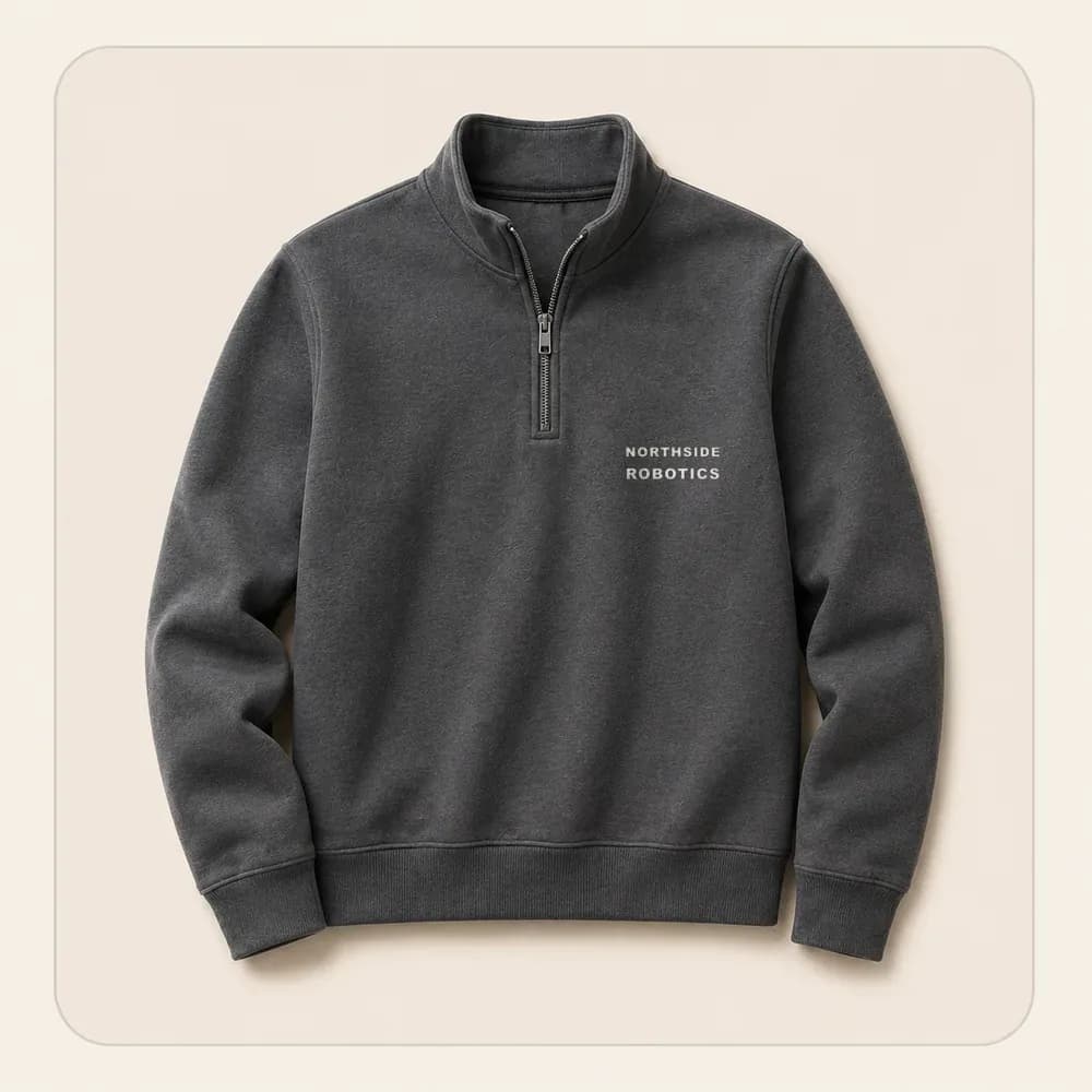 Sample design: Northside Robotics wordmark on a quarter-zip