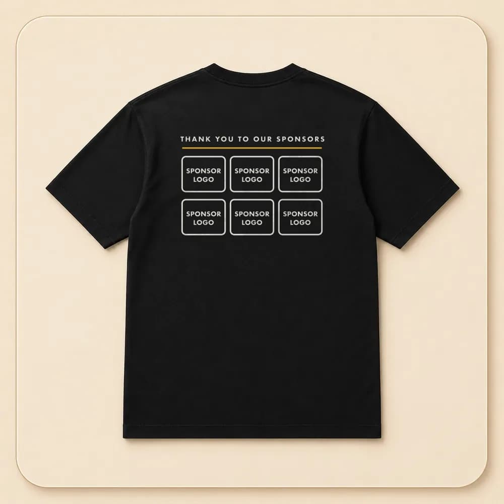 Sample design: Sponsor logos on the back on a t-shirt