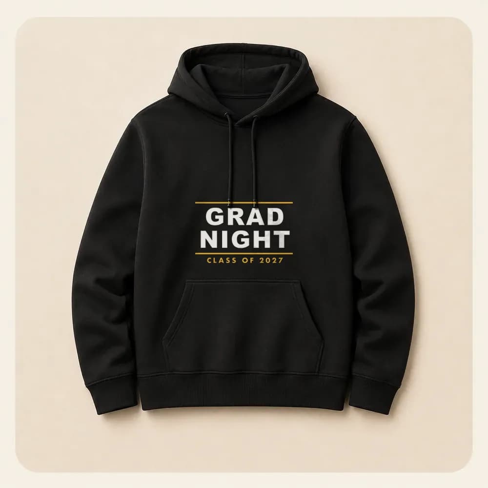 Sample design: Grad night on a hoodie