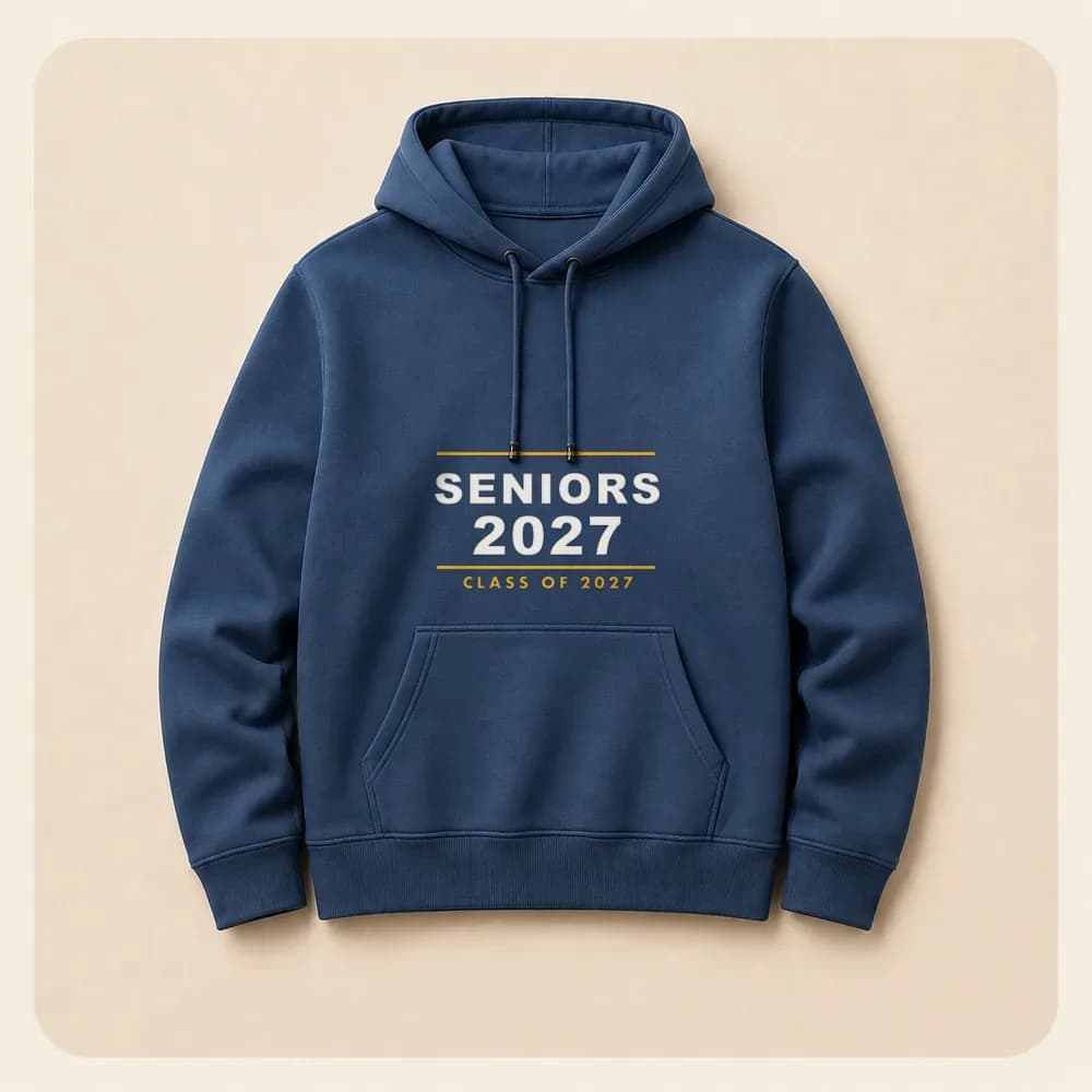 Sample design: Seniors 2027 on a hoodie