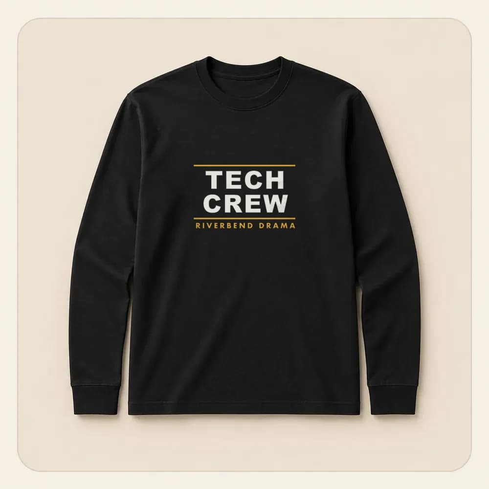 Sample design: Tech crew in black on a long-sleeve tee