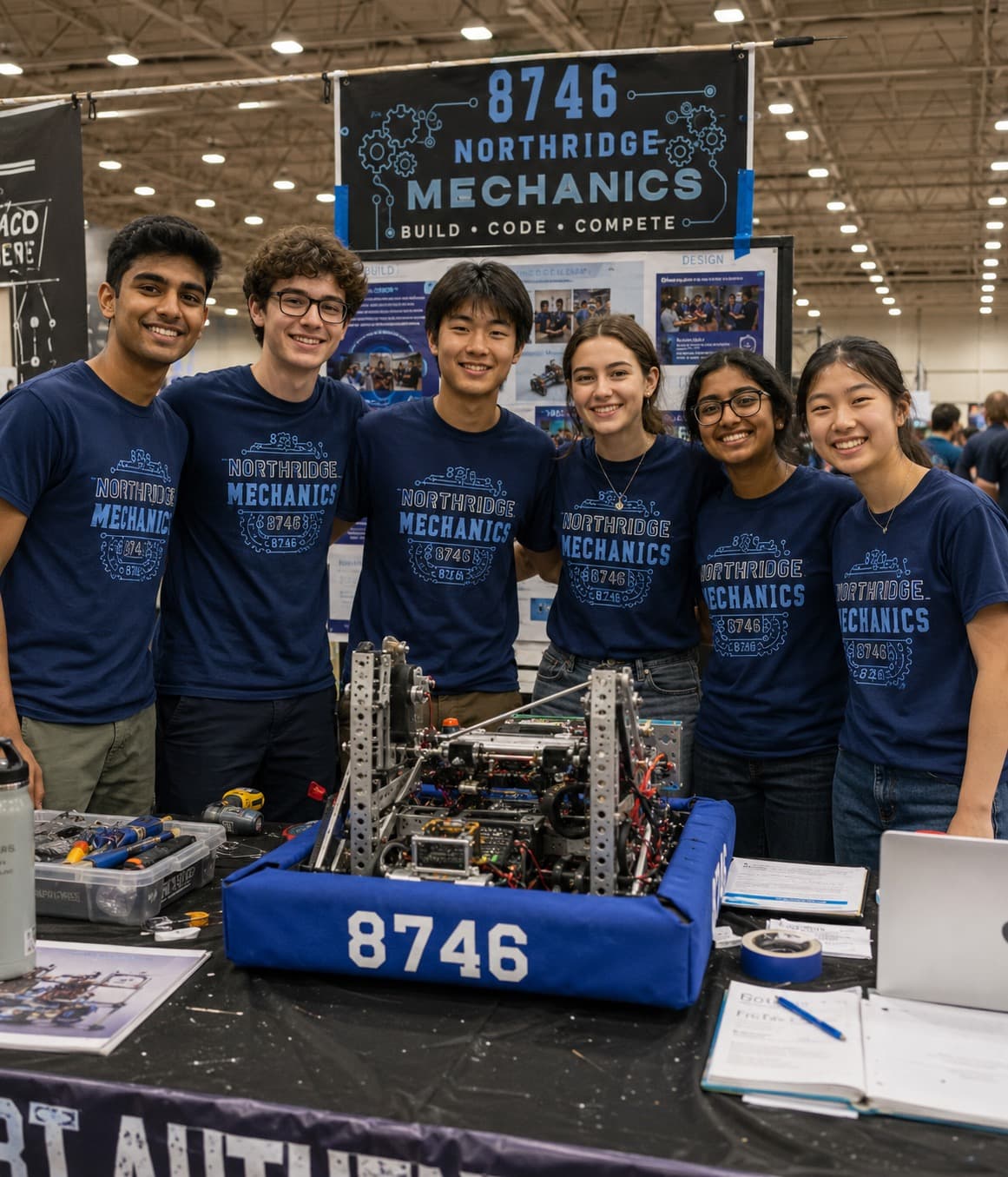 A high-school club in matching custom shirts at a competition
