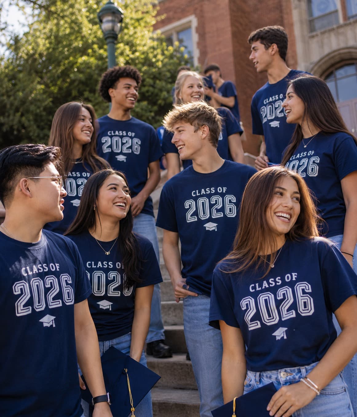 A graduating senior class in matching Class of 2026 shirts