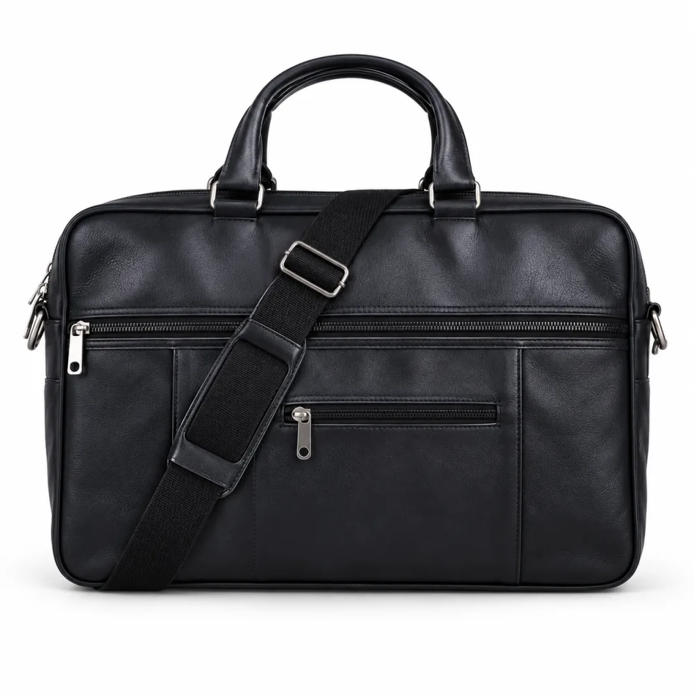 Leather briefcase: Black, front